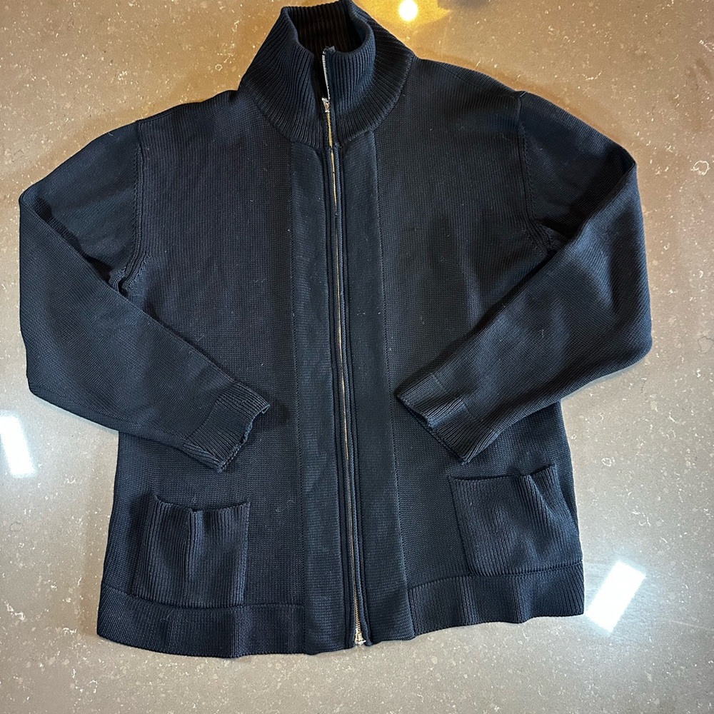 Black Full-Zip Sweater wool, designer Realta, handmade in Italy